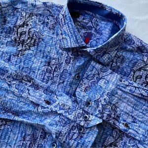 Visconti Black Men’s Button Down Shirt Size Small Blue Pattern Long Sleeve